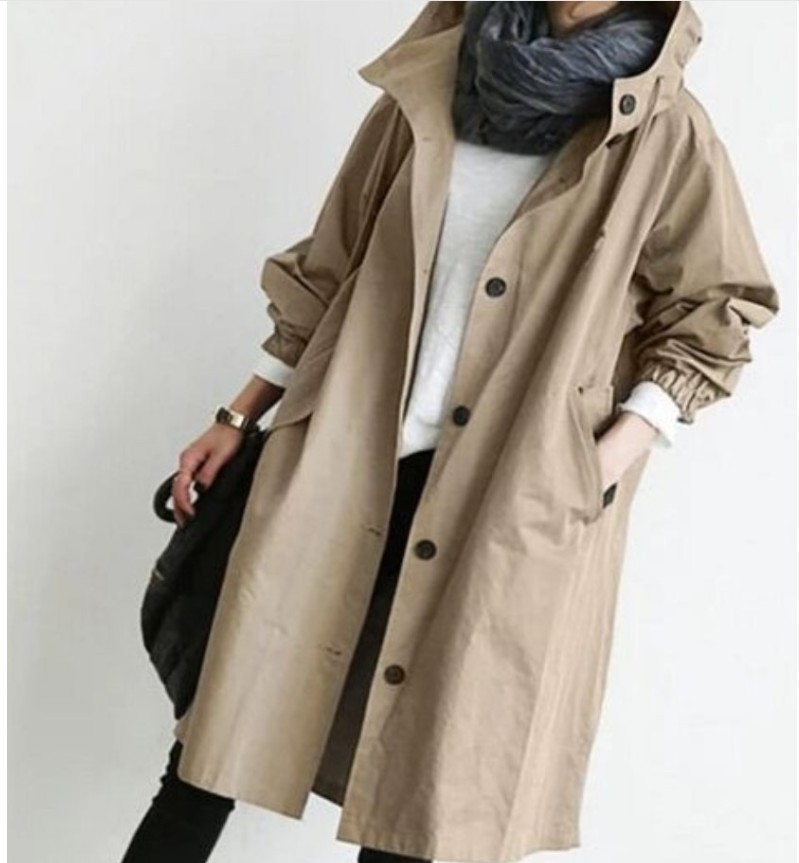 Manteau trench-coat oversize à capuche élégant pour femme