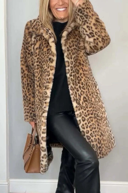 Manteau Femme Oversize Fausse Fourrure Imprimé Léopard