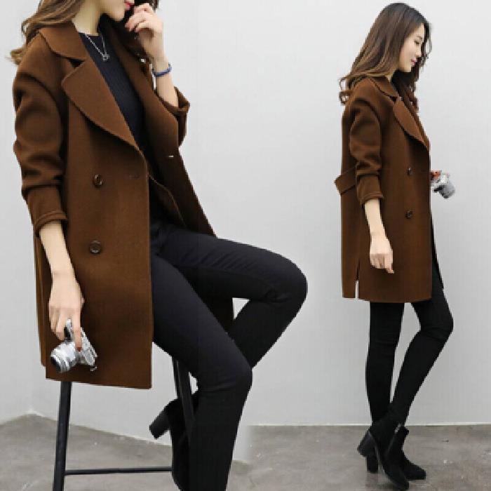 Manteau en laine élégant pour femme avec double boutonnage, mode hivernale