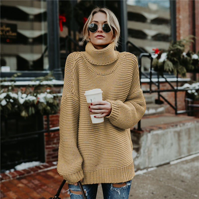 Pull doux pour femme col montant aspect tricot