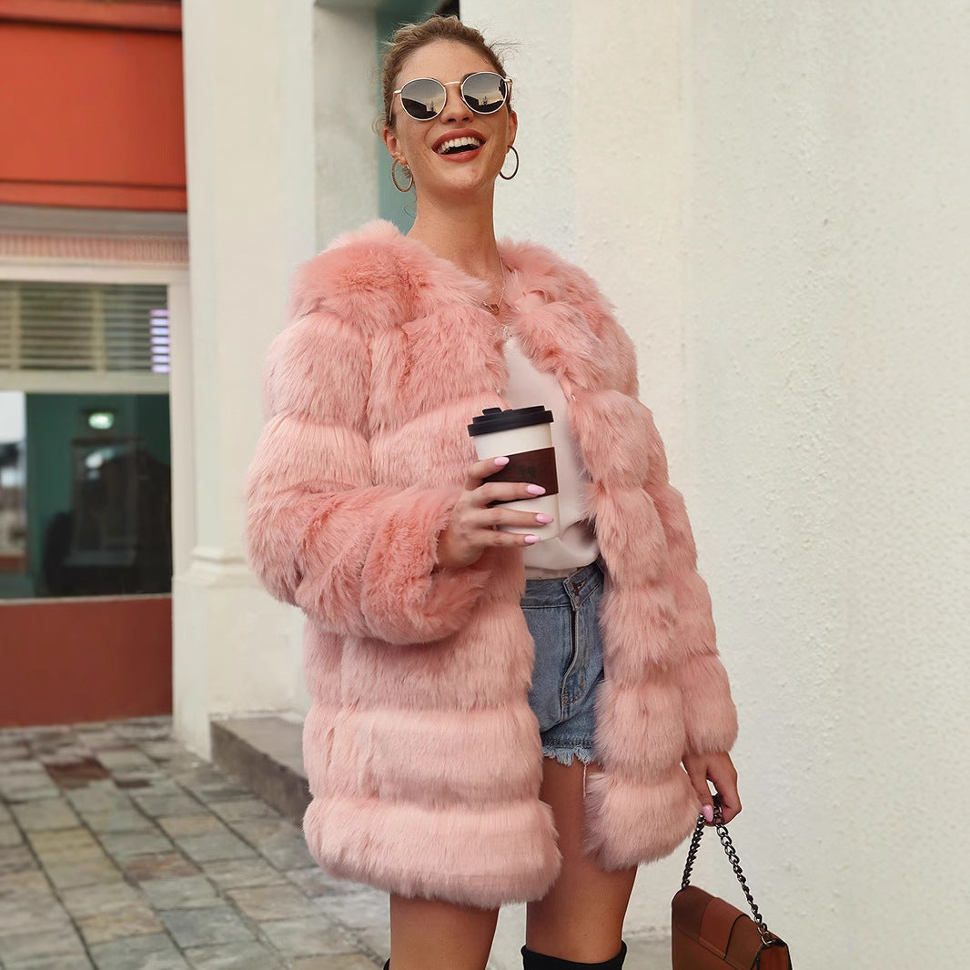 Veste en fausse fourrure longue femme, coupe ample et moderne