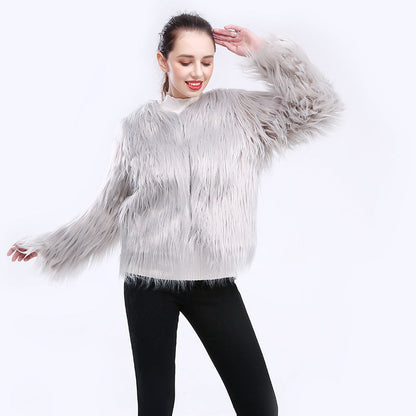 Manteau en fausse fourrure pour femmes Doux Manches longues Élégant