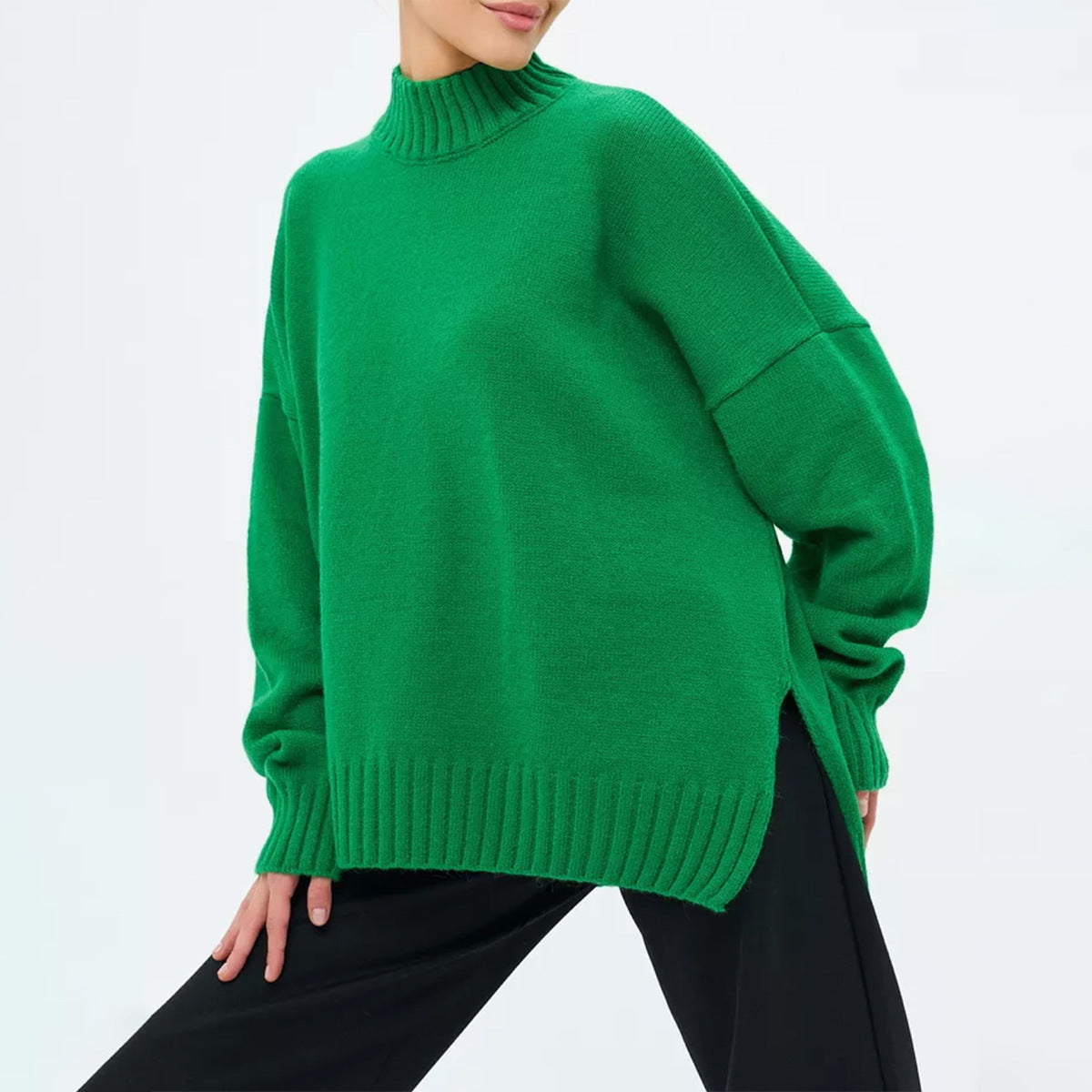 Pull Oversize Col Semi-Montant Côtelé
