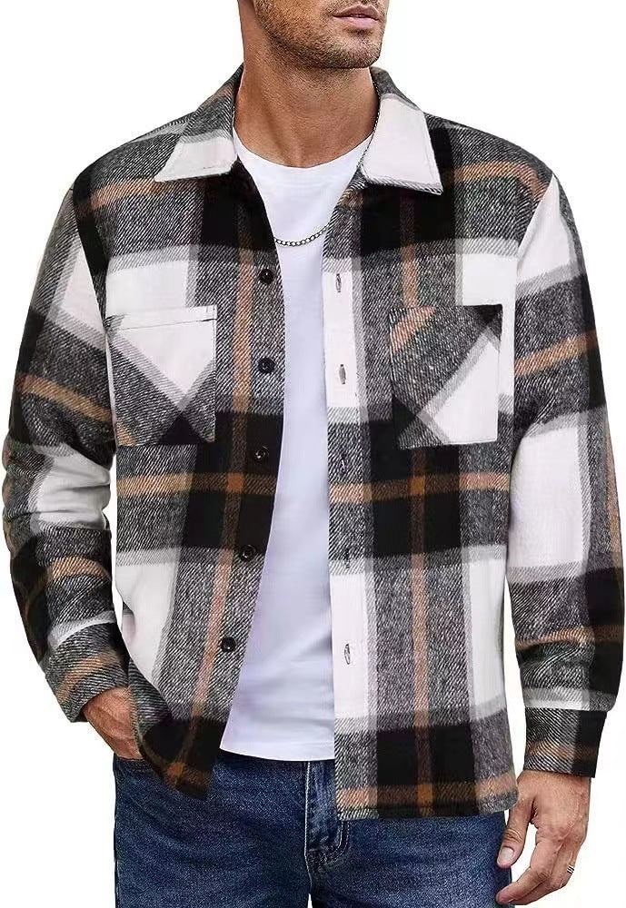 Chemise-veste à carreaux décontractée pour homme