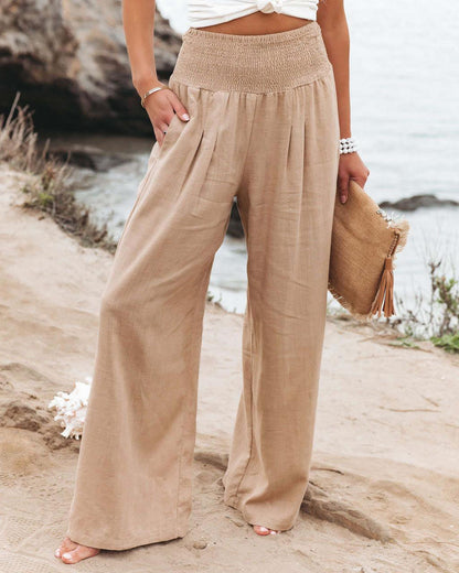 Pantalon ample en lin pour femme avec détail plissé