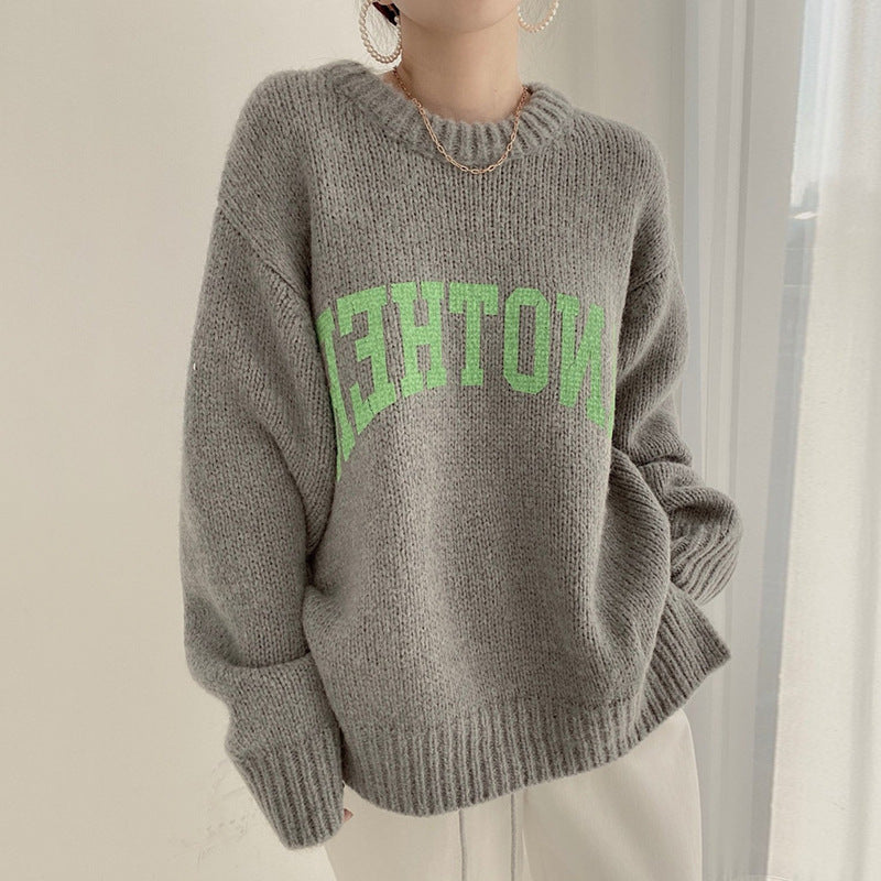 Pull oversize femme grand logo motif tricot tendance