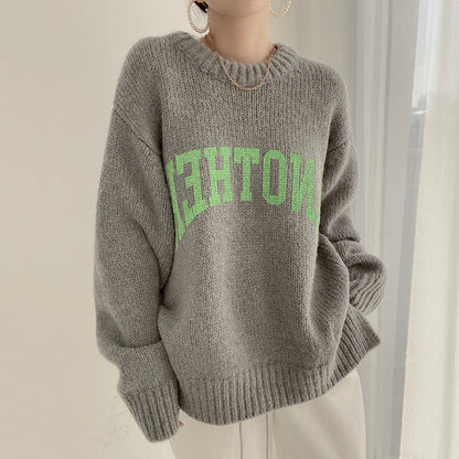 Pull oversize femme grand logo motif tricot tendance