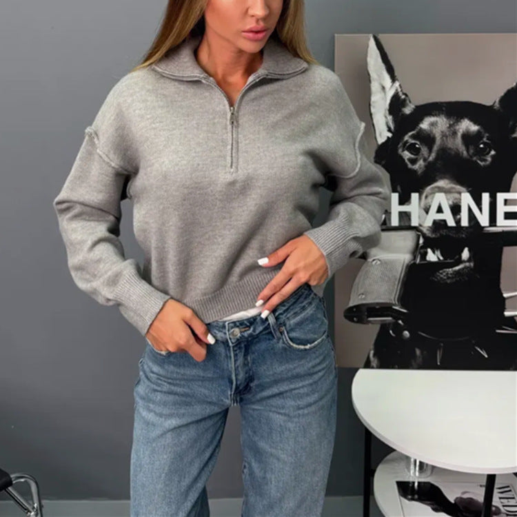 Sweat-shirt moderne pour femme avec demi-fermeture éclair