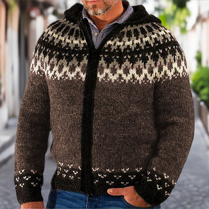 Gilet en tricot pour homme, motif norvégien, pull zippé