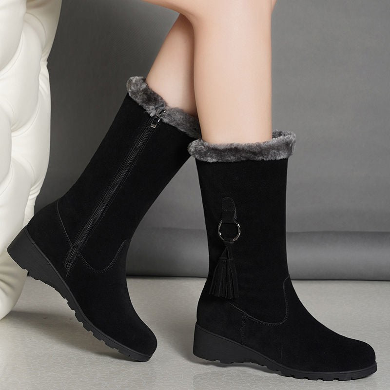 Bottes effet daim mi-mollet talon bas