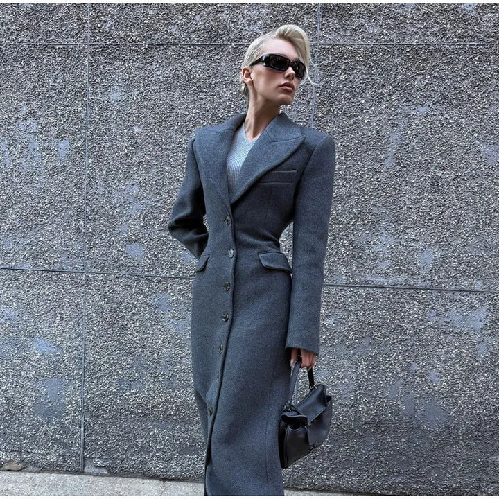Manteau en laine élégant pour femme avec boutons décoratifs