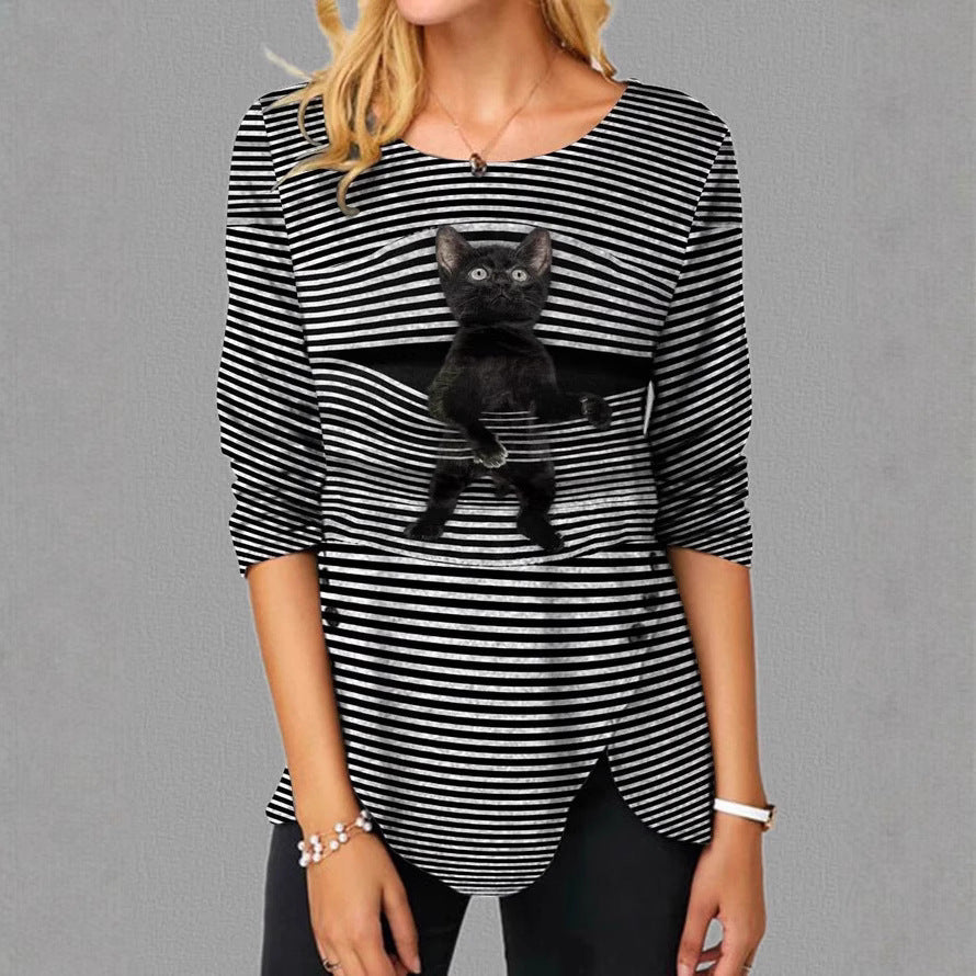 Damen T-Shirt Katzenmotive Relaxed Fit - IdealeKleiden