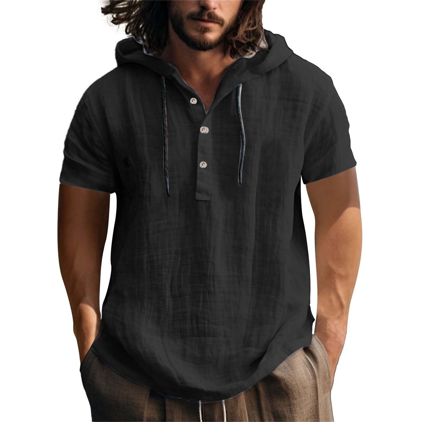 Sweat-shirt à capuche pour homme, manches courtes, décontracté, coupe ample