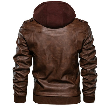 Herren Lederjacke Modern Abnehmbarer Hood - IdealeKleiden