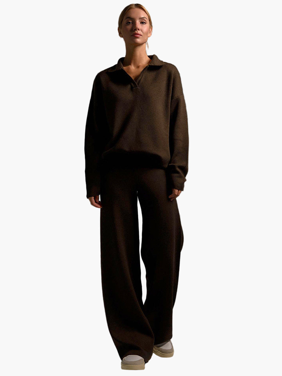 Ensemble loungewear confortable - Pull oversize à col et pantalon de jogging