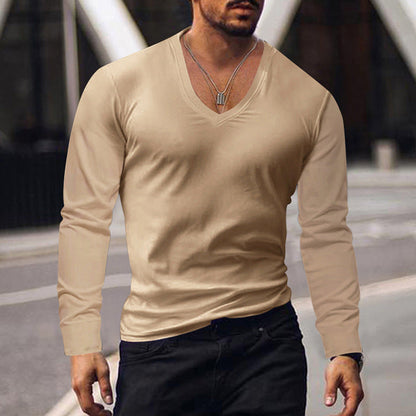 T-shirt manches longues homme Col V Confort Coton