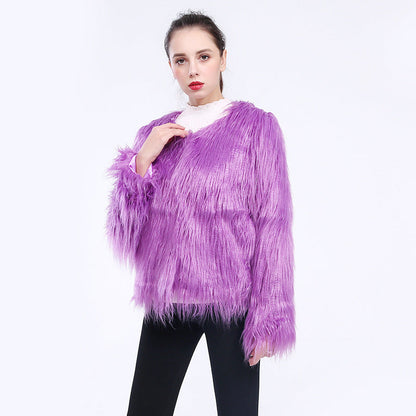 Manteau en fausse fourrure pour femmes Doux Manches longues Élégant