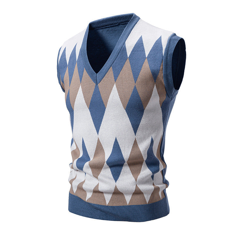 Gilet pull homme élégant sans manches à motif losanges