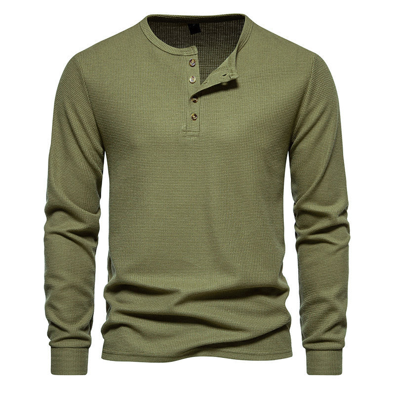 T-shirt à manches longues structuré pour homme, patte de boutonnage, style moderne