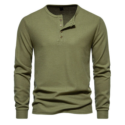 T-shirt à manches longues structuré pour homme, patte de boutonnage, style moderne