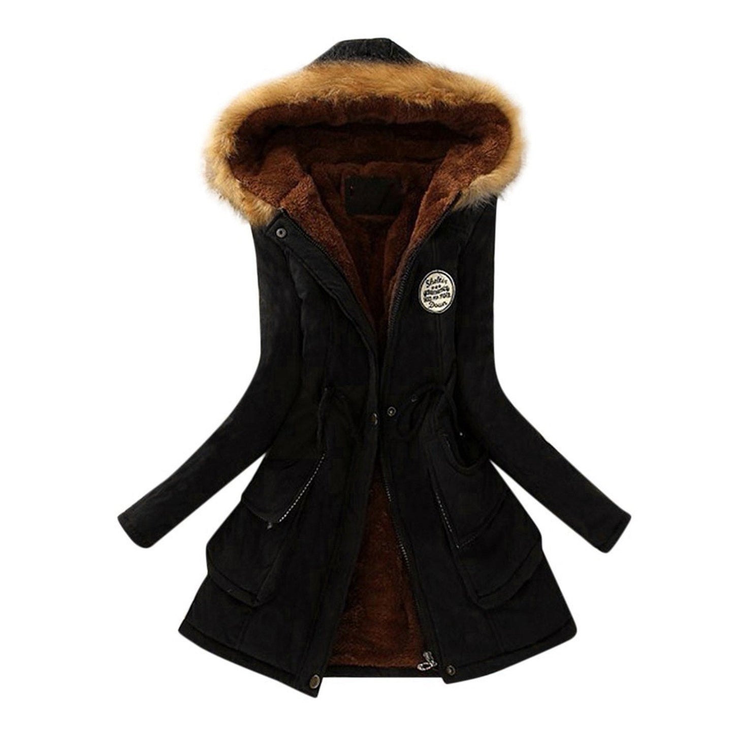 Élégante veste pour femme Hiver Capuche en fourrure Cordon de serrage
