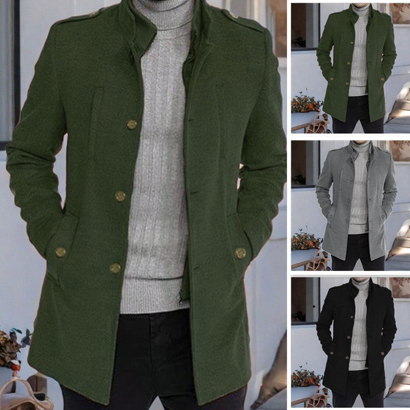 Herren Wintermantel Elegant Stehkragen Taschen - IdealeKleiden