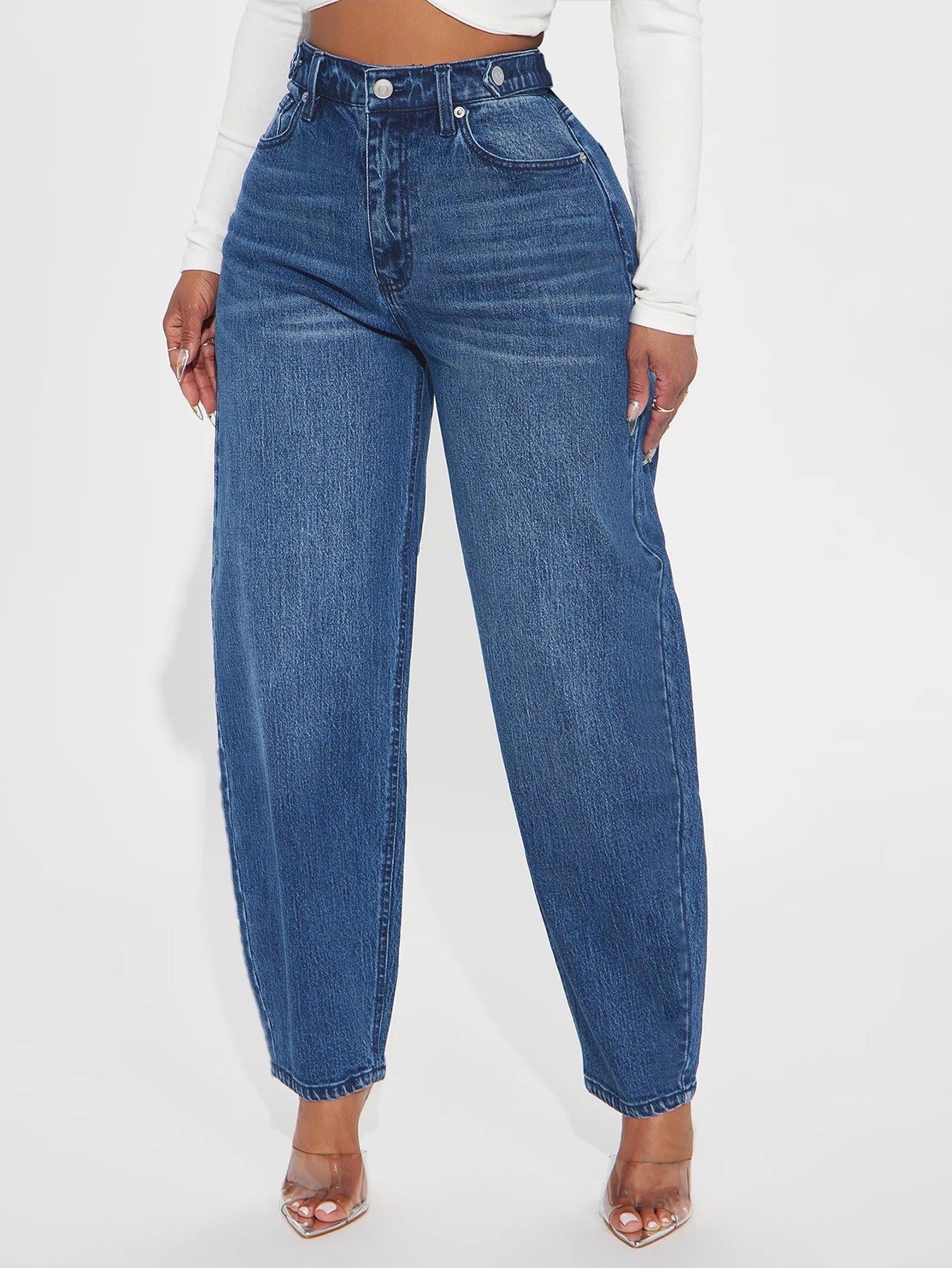 Jeans Femme Confort Taille Haute Jambe Large