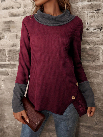 Haut à manches longues pour femmes Col ample Motif texturé
