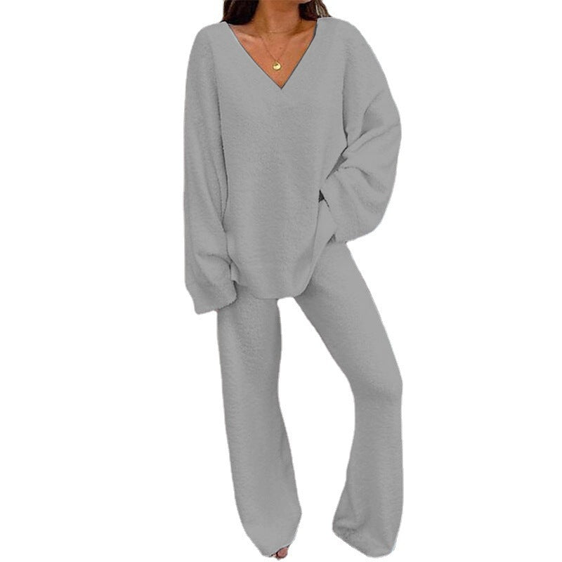 Ensemble de salon en polaire pour femme Col en V Confortable