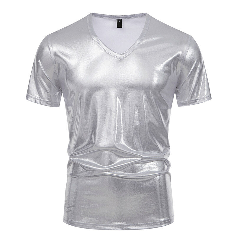 T-shirt homme col V tissu brillant style moderne