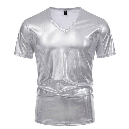 T-shirt homme col V tissu brillant style moderne