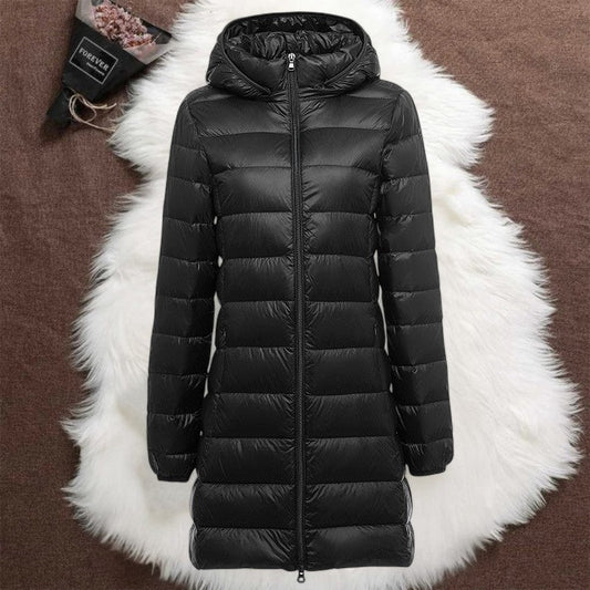 Lange Damenjacke mit Kapuze - IdealeKleiden
