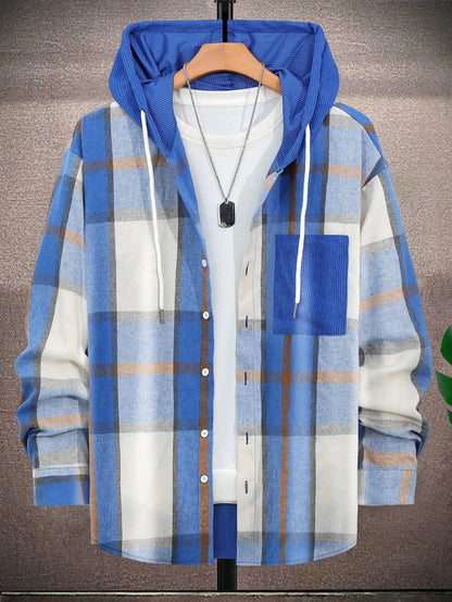 Chemise à carreaux pour hommes avec capuche Moderne Sportive