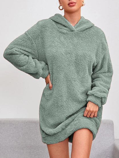 Robe sweat à capuche femme douce avec poches