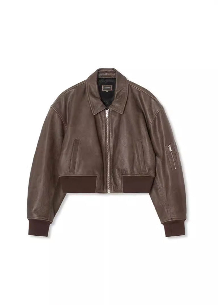 Blouson en cuir élégant style bomber pour femme