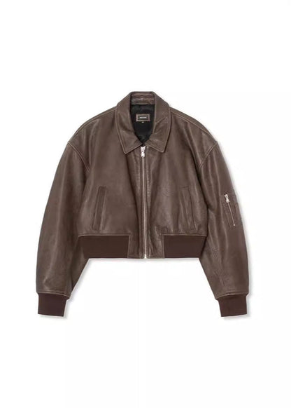 Blouson en cuir élégant style bomber pour femme