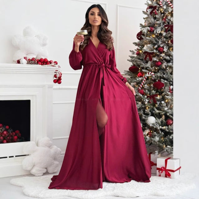 Damen Langkleid Elegant Tailliert Schwarz Abendkleid - IdealeKleiden