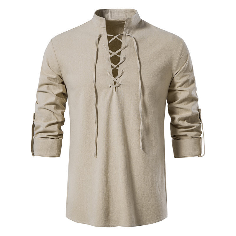 T-shirt manches longues décontracté à lacets pour hommes