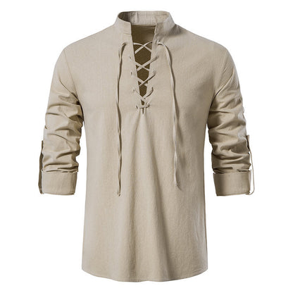 T-shirt manches longues décontracté à lacets pour hommes