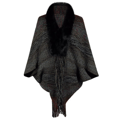 Poncho élégant pour femmes avec col en fausse fourrure