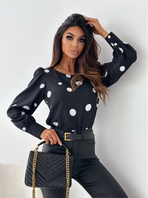 Chemisier élégant pour femme avec volant et motif à pois