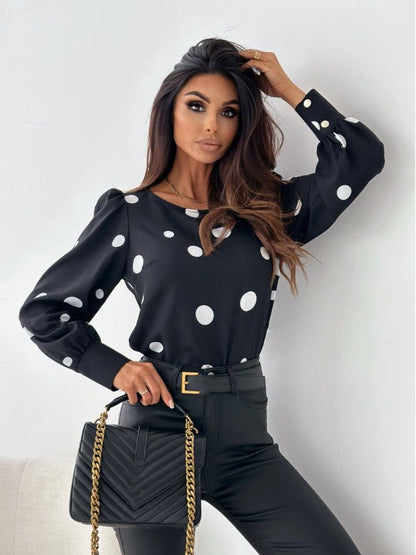 Chemisier élégant pour femme avec volant et motif à pois