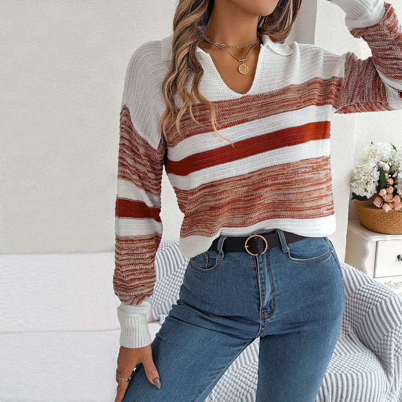 Pull d'hiver pour femmes, tricoté, rayé
