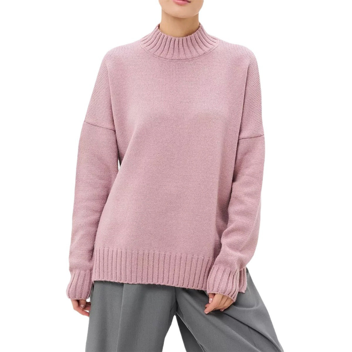 Pull Oversize Col Semi-Montant Côtelé