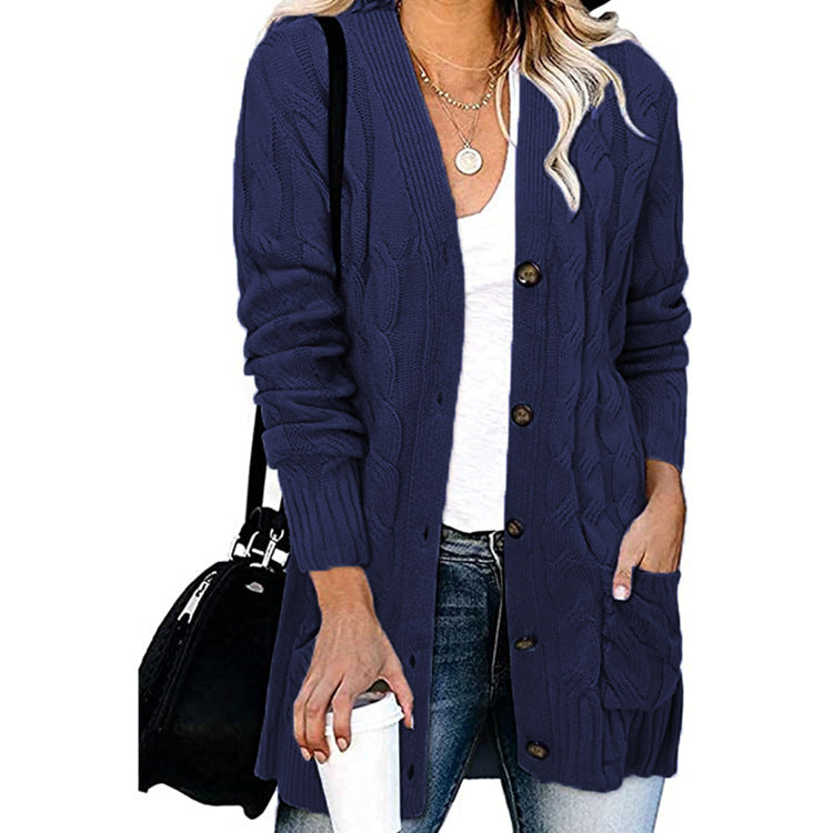 Gilet cardigan en grosse maille pour femme avec boutons et poches