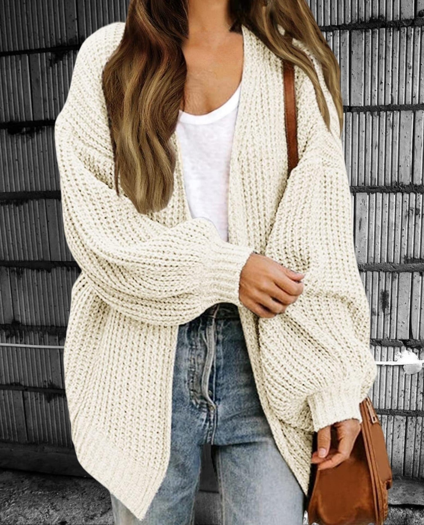Cardigan oversize ouvert en grosse maille