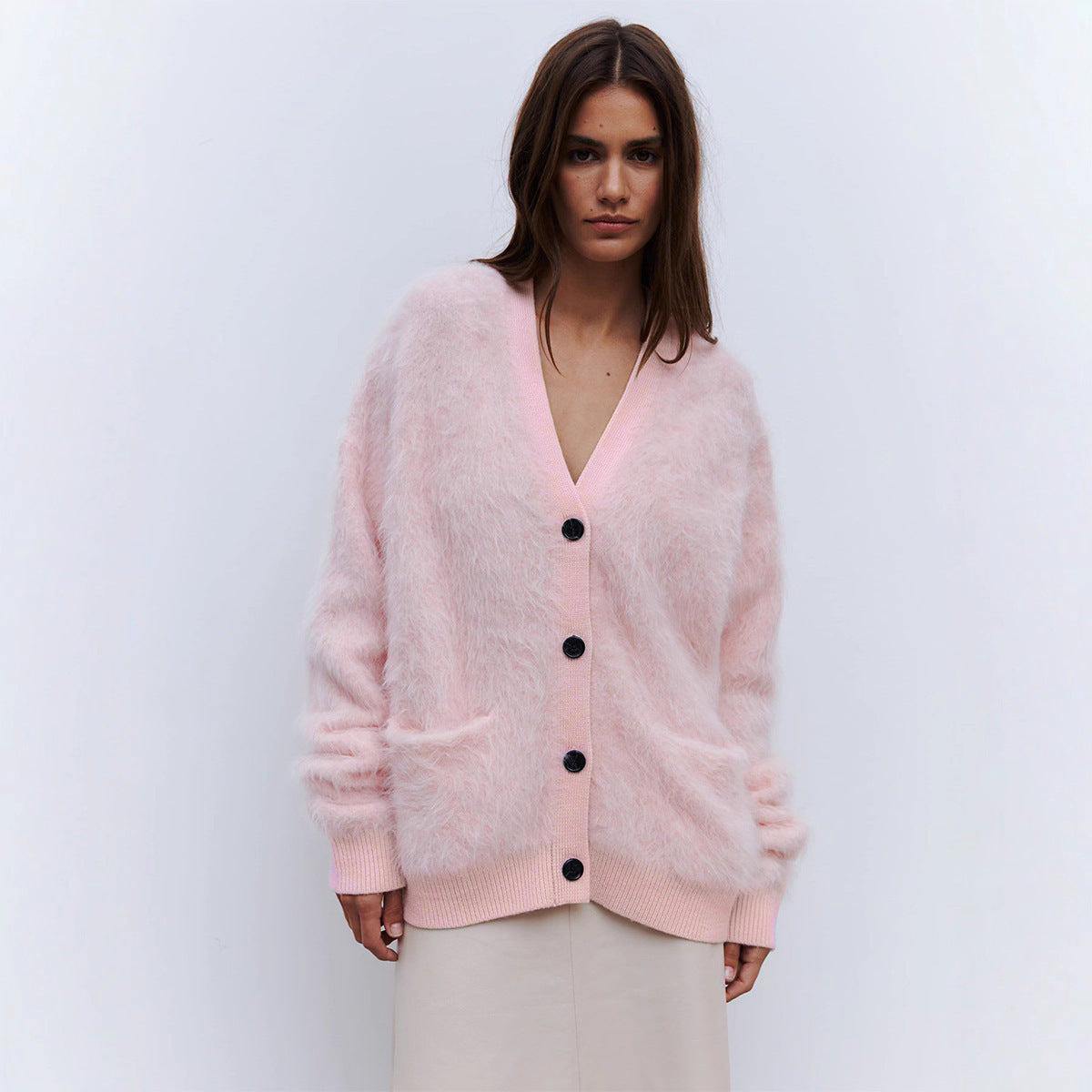 Cardigan femme doux mohair fermeture boutonnée élégant