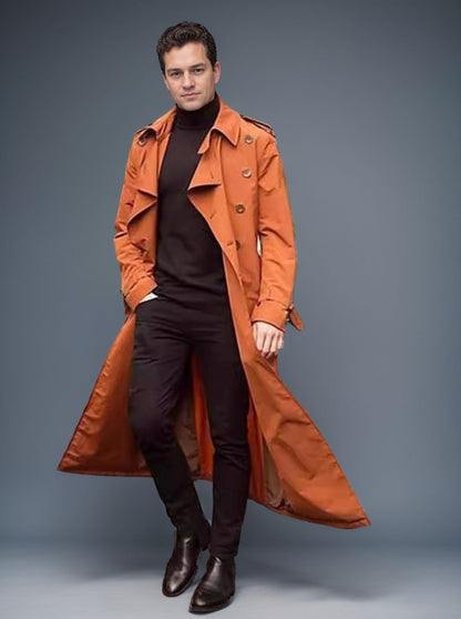 Trench-coat long élégant pour hommes avec poches