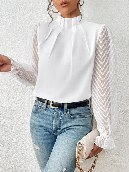 Chemisier élégant pour femme Col plissé Manches transparentes