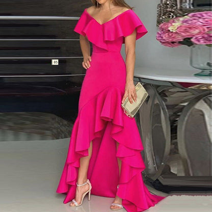 Robe de soirée élégante à volants asymétrique